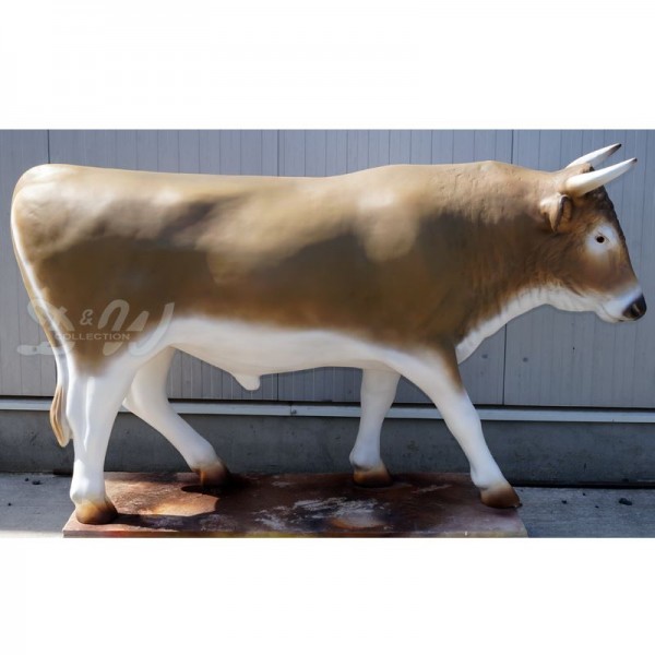 D&W Collection Deko Werbe Tier Stier Bulle Hector braun weiß natürliche Bemalung lebensgroß Figur Bull Tierpark Freizeitpark Bauernhof Streichelzoo Zoo Garten Dekoration Werbung günstig online kaufen