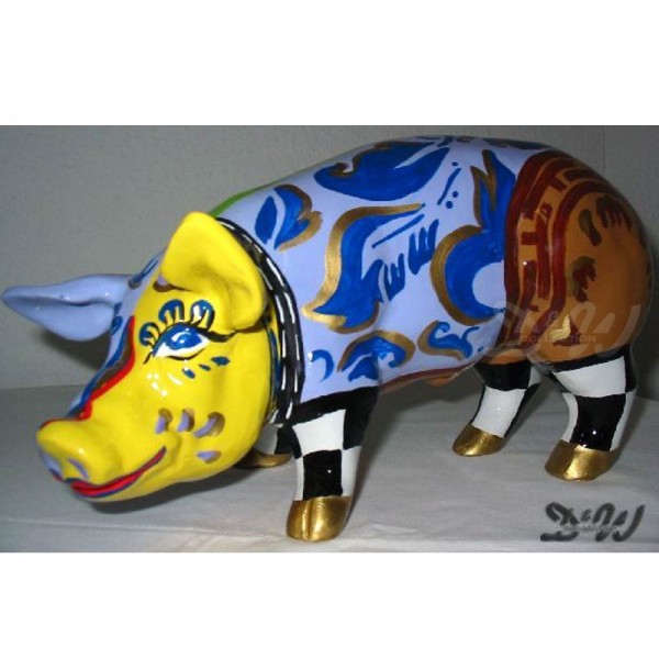 D&W Collection Deko Werbe Tier Figur Schwein mit Kunstbemalung Phantasie Muster bunt mini 30 cm Pig Sau Pork Werbung Garten Dekoration Bauernhof Zoo Tierpark günstig online kaufen