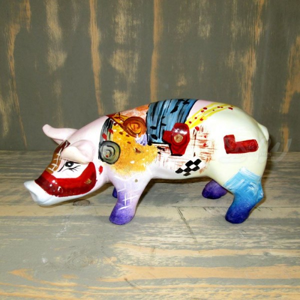 D&W Collection Deko Werbe Tier Figur Schwein mit Kunstbemalung Modern Art 23 cm Pig Sau Pork Werbung Garten Dekoration Bauernhof Zoo Tierpark günstig online kaufen