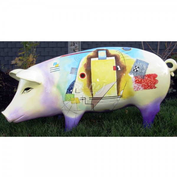 D&W Collection Deko Werbe Tier Figur Schwein Ferkel Dekoration Figuren Werbefiguren Werbung Optik Garten Tiere Schweine Eber Bache Schweinchen 94 cm Nutztiere bemalt Kunstbemalung Geschenke Moda abstrakt bunt Art Kunst Glücksschwein G