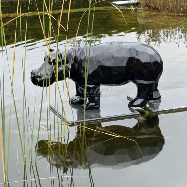 D&W Collection Deko Werbe Figur Nilpferd Flusspferd Hippo stehend polygonal schwarz black Lack einfarbig lackiert Zoo Park Afrika Tierpark Freizeitpark Garten Dekoration Werbung Skulptur Aufsteller günstig online kaufen