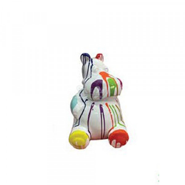 D&W Collection Deko Werbe Tier Figur Nilpferd Hippo mit Kunstbemalung sitzend klein 46 cm weiß bunte Farbläufer Trash Kunst Werbung Haus Garten Dekoration günstig online kaufen