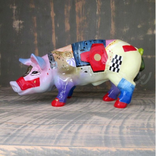 D&W Collection Deko Werbe Tier Figur Schwein mit Kunstbemalung Modern Art 40 cm Pig Sau Pork Werbung Garten Dekoration Bauernhof Zoo Tierpark günstig online kaufen