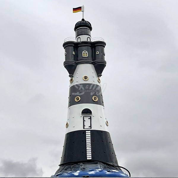 D&W Collection Deko Werbe Figur maritim Leuchtturm Grauer Roter Sand grau weiß mit Doppellicht mit Halterungen Befestigung Lighthouse Dekoration Werbung günstig online kaufen