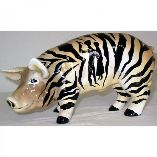 D&W Collection Deko Werbe Tier Figur Schwein mit Kunstbemalung Tiger gestreift 30 cm Pig Sau Pork Safari Afrika Wild Werbung Garten Dekoration Bauernhof Zoo Tierpark günstig online kaufen