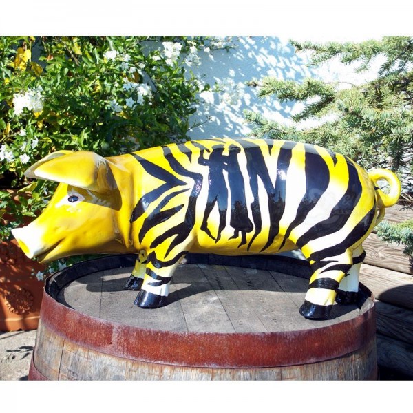 D&W Collection Deko Werbe Tier Figur Schwein mit Kunstbemalung Tiger gestreift 60 cm Pig Sau Pork Safari Afrika Wild Werbung Garten Dekoration Bauernhof Zoo Tierpark günstig online kaufen