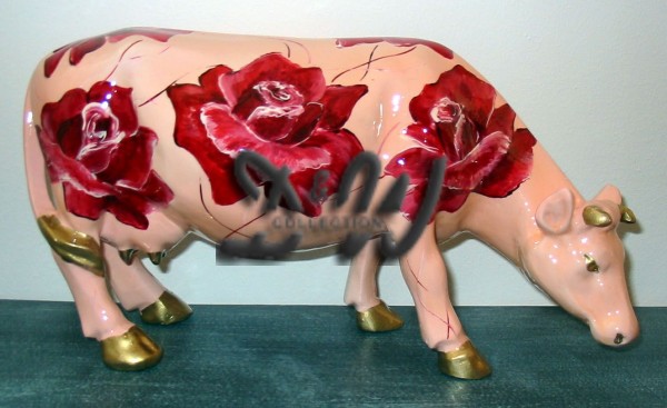 D&W Collection Deko Werbe Tier Figur Kuh Kopf nach unten grasend mit Kunstbemalung Rosen Blumen Kunst Cow Bauernhof Zoo Tierpark Garten Dekoration Werbung Skulptur Aufsteller günstig kaufen