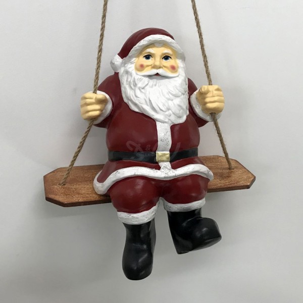 D&W Collection Deko Werbe Figur Weihnachtsmann Nikolaus auf Schaukel Advent Weihnachts Dekoration Garten Werbung