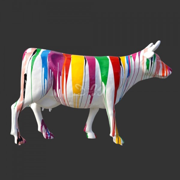 D&W Collection Deko Werbe Tier Figur Schweizer Kuh stehend weiß bunte Farbläufer Kunst Lack lebensgroß Cow Bauernhof Zoo Tierpark Dekoration Werbung Skulptur Aufsteller günstig online kaufen