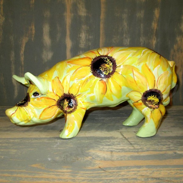 D&W Collection Deko Werbe Tier Figur Schwein mit Kunstbemalung Sonnenblumen Sonnenblume Blume Sonne Sommer 30 cm Pig Sau Pork Werbung Garten Dekoration Bauernhof Zoo Tierpark günstig online kaufen