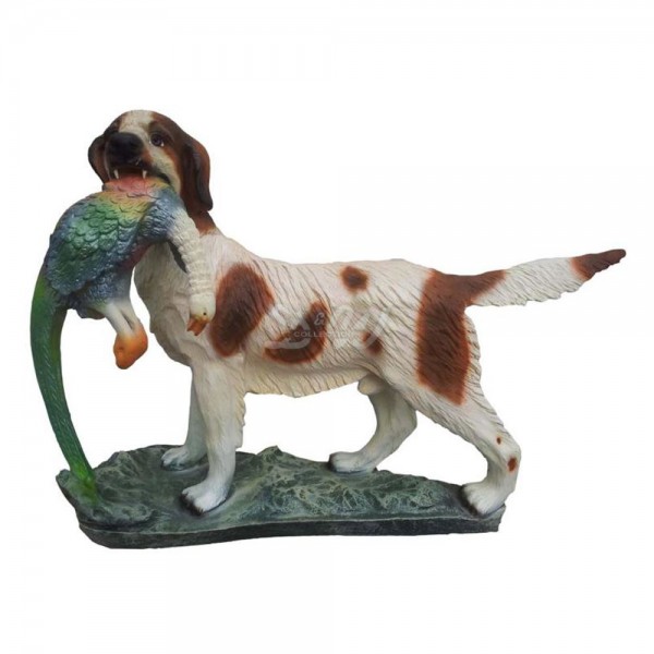 D&W Collection Deko Werbe Figur Hund Münsterländer mit Fasan Jagdhund braun weiß groß Dog Garten Dekoration Werbung Kunst günstig kaufen