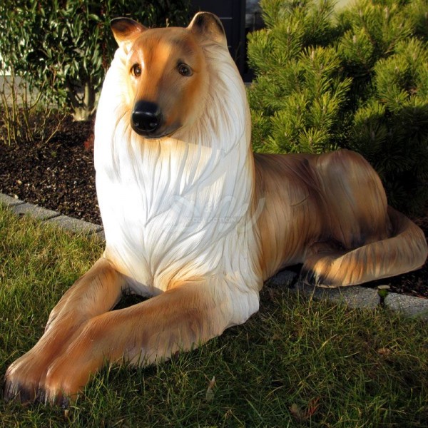 D&W Collection Deko Werbe Figur Hund Collie liegend natürliche Bemalung lebensgroß Dog Garten Dekoration Werbung Kunst günstig kaufen