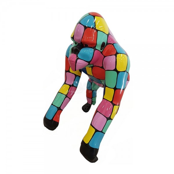 D&W Collection Deko Werbe Figur Gorilla Affe stehend mittel Kunstbemalung bunte Vierecke Zoo Tierpark Garten Dekoration Werbung günstig kaufen