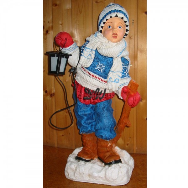 D&W Collection Deko Werbe Figur Kinder Kind Winterkind Junge Menschen mit Lampe Licht Laterne Beleuchtung Winter Schnee Schal Mütze Advent Weihnachten Garten Dekoration Hausdekoration Werbung günstig kaufen