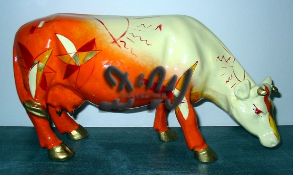 D&W Collection Deko Werbe Tier Figur Kuh mini grasend Kopf nach unten mit Kunstbemalung Abstrakt Kunst Cow Bauernhof Zoo Tierpark Garten Dekoration Werbung Skulptur Aufsteller günstig kaufen