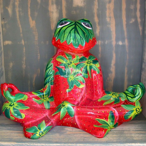 D&W Collection Deko Werbe Tier Figur Yoga Frosch Kunstbemalung Erdbeere Strawberry Meditation Feng Shui Garten Dekoration Kunst günstig kaufen