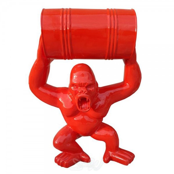 D&W Collection Deko Werbe Figur Gorilla Monkey Affe mit Tonne Fass rot Lack Zoo Tierpark Garten Dekoration Film Kino Werbung günstig kaufen