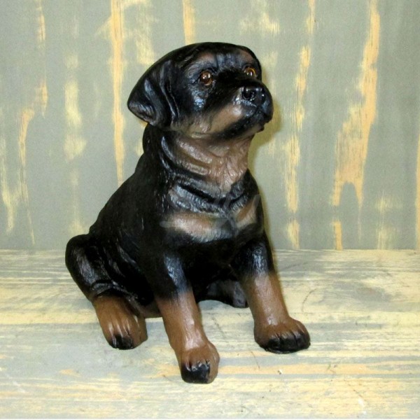 D&W Collection Deko Werbe Figur Hund Rottweiler Welpe sitzend schwarz Dog Garten Dekoration Werbung Kunst günstig kaufen
