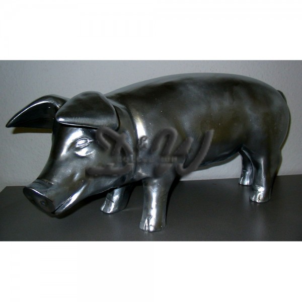 D&W Collection Deko Werbe Tier Figur Schwein Hausschwein silber Lack einfarbig lackiert stehend 60 cm Pig Sau Pork Werbung Garten Dekoration Bauernhof Zoo Tierpark günstig online kaufen