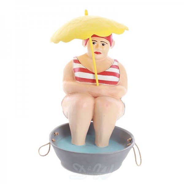 Schwimmerin Badende Nostalgie sitzend mit Sonnenschirm 90 cm