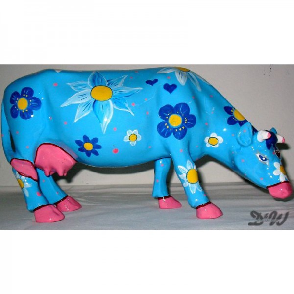 D&W Collection Deko Werbe Tier Figur Kuh grasend Kopf nach unten mit Kunstbemalung Alpen Enzian Kunst Cow Bauernhof Zoo Tierpark Garten Dekoration Werbung Skulptur Aufsteller günstig kaufen