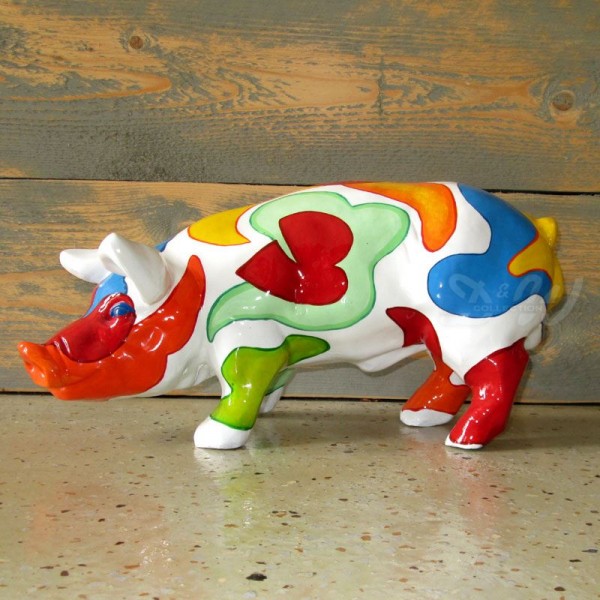 D&W Collection Deko Werbe Tier Figur Schwein mit Kunstbemalung Flower Power Muster bunt mittel 40 cm Kunst Pig Sau Pork Werbung Garten Dekoration Bauernhof Zoo Tierpark günstig online kaufen