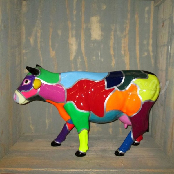 D&W Collection Deko Werbe Tier Figur Kuh mit Kunstbemalung Mosaik bunt Kunst Cow Bauernhof Zoo Tierpark Garten Dekoration Werbung Skulptur Aufsteller günstig kaufen