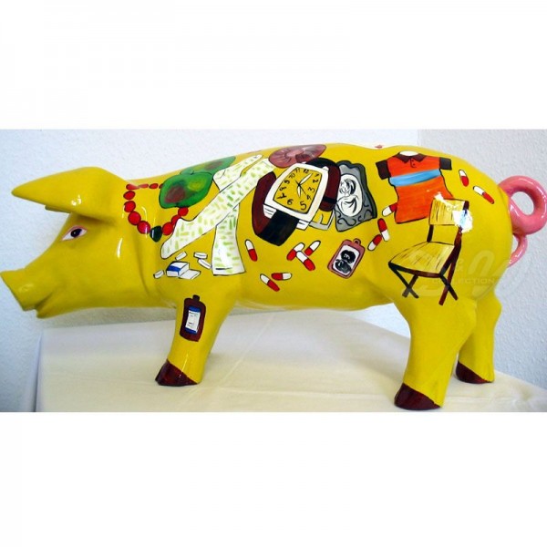 D&W Collection Deko Werbe Tier Figur Schwein mit Kunstbemalung Urlaub Kleidung Utensilien 60 cm Pig Sau Pork Werbung Garten Dekoration Bauernhof Zoo Tierpark günstig online kaufen