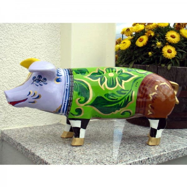 D&W Collection Deko Werbe Tier Figur Schwein mit Kunstbemalung Phantasie Muster bunt 60 cm Pig Sau Pork Werbung Garten Dekoration Bauernhof Zoo Tierpark günstig online kaufen